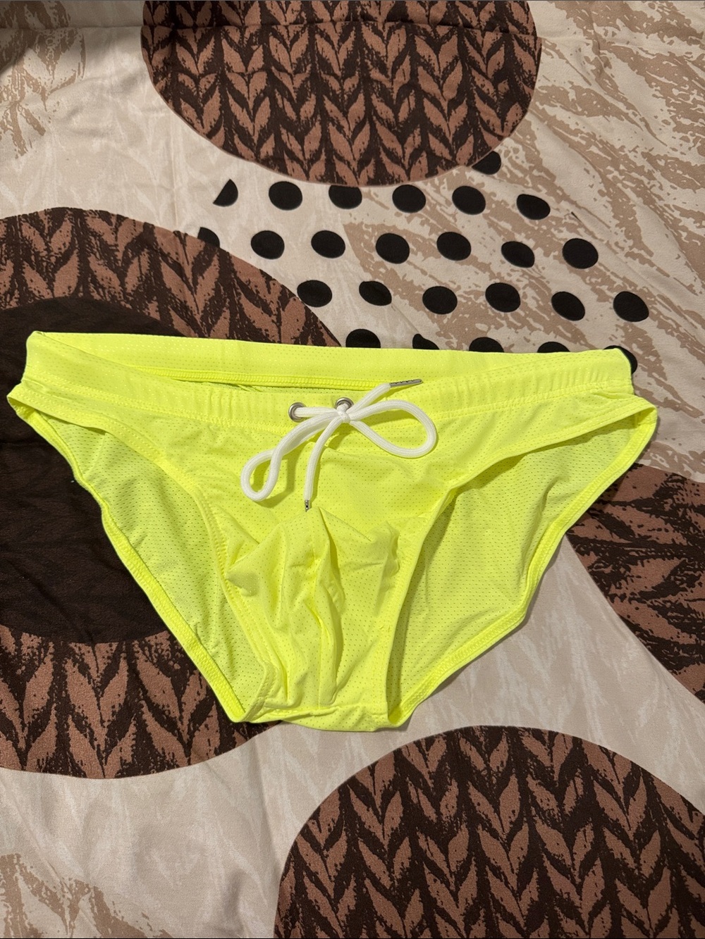 Women's Neon Yellow Swim Bikini Bottom with Drawstring